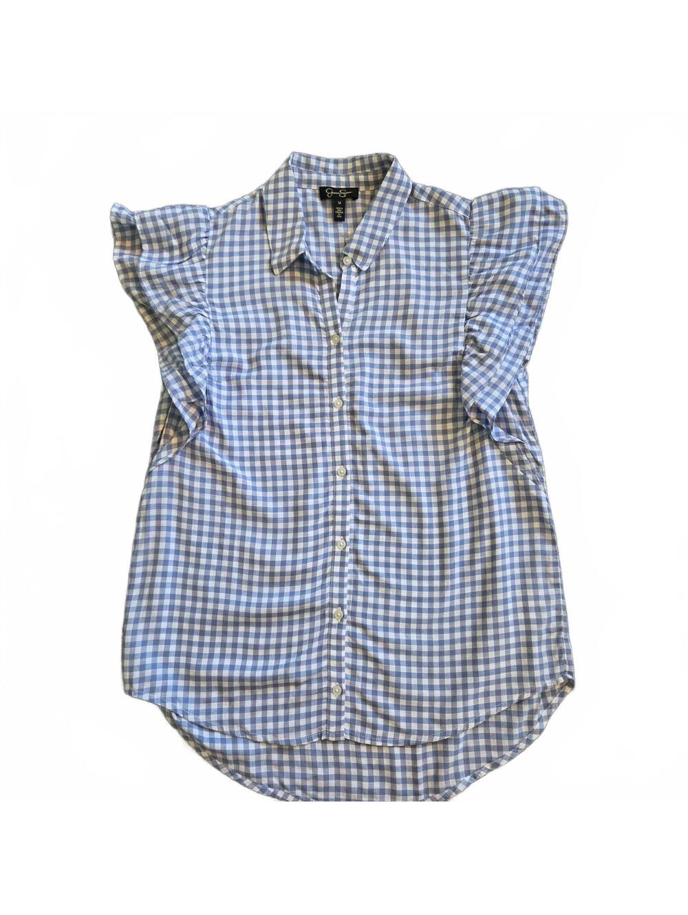 Jessica Simpson Wedgewood Gingham Zaylee Fashion Button-Up Shirt, Size M
